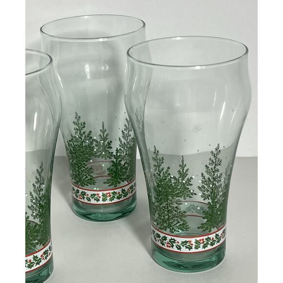 Vintage Coca Cola Holly and Pine Tree Set of 4 Libbey 6” Tumblers/Glasses - Picture 6 of 6